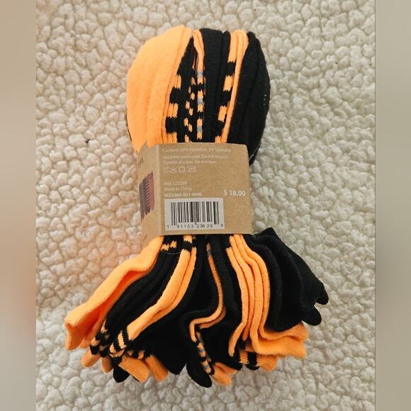 Rae Dunn Womens orange and black ankle socks pack of 10 pair size 5-10 - Picture 2 of 8